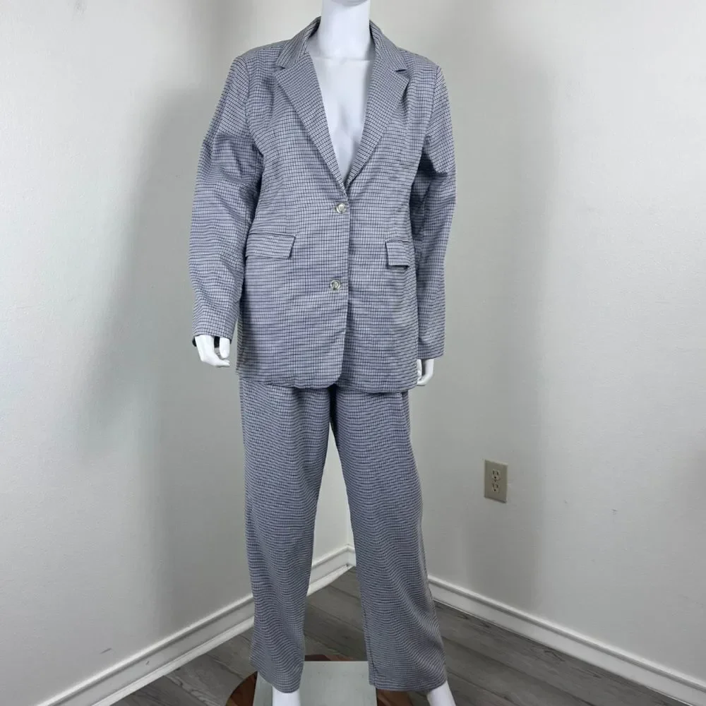 Motel Maiwa Women Size S Gray Herringbone Plaid Oversized Blazer Sakila Trouser